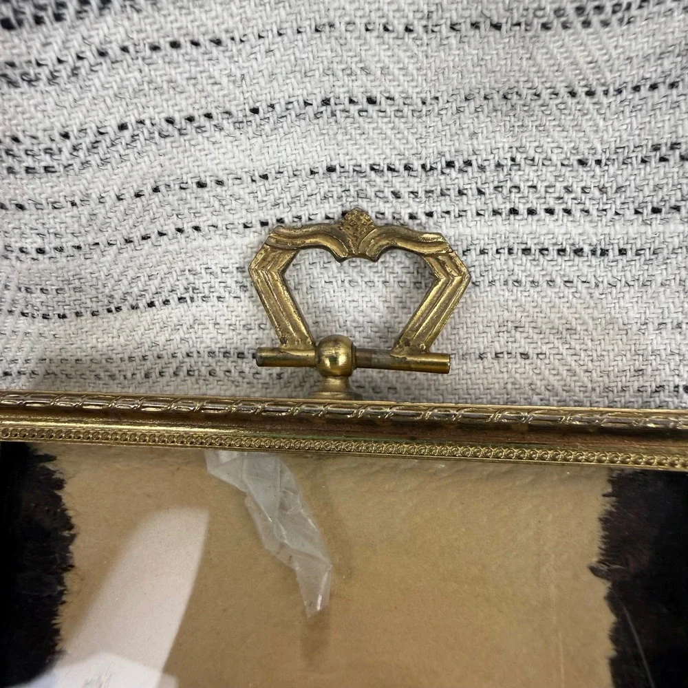 Vintage Brass Rectangular Picture Frame Free Standing Wall Hanging Decor Cottage